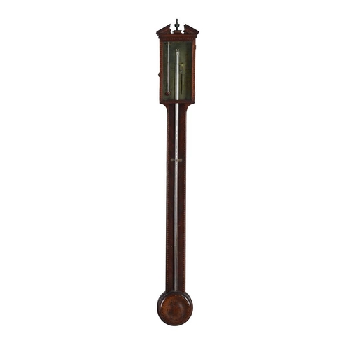 350 - A George III mahogany and inlaid stick barometer, c.1800, And. Nago & Co., London, the brass registe... 