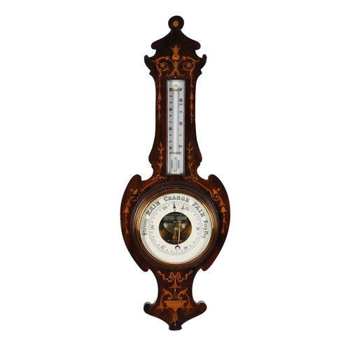 350 - A George III mahogany and inlaid stick barometer, c.1800, And. Nago & Co., London, the brass registe... 