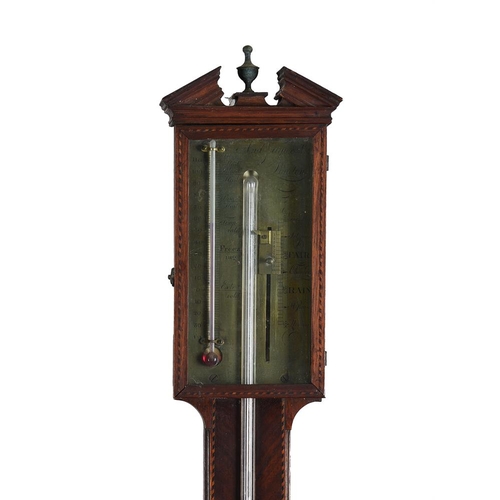 350 - A George III mahogany and inlaid stick barometer, c.1800, And. Nago & Co., London, the brass registe... 