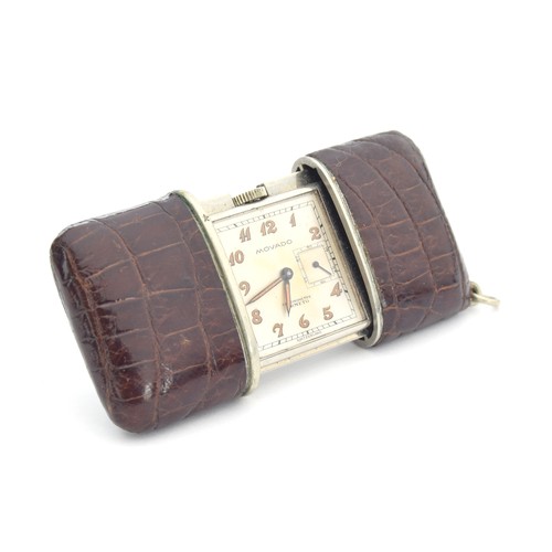 164 - An Art Deco Movado Chronometre Ermeto leather cased purse watch, the reverse stamped 1251 081M, 4.8c... 