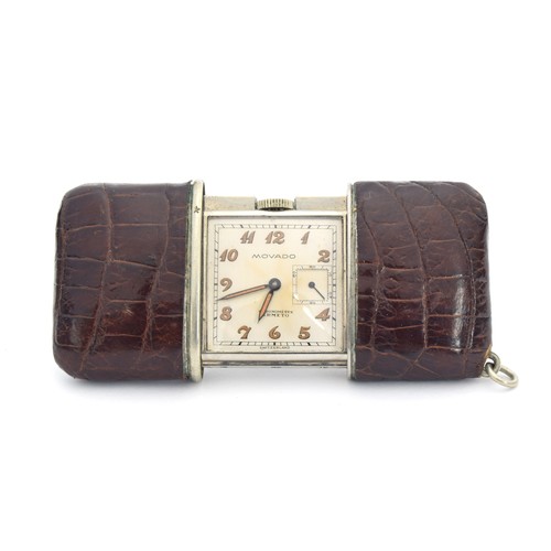 164 - An Art Deco Movado Chronometre Ermeto leather cased purse watch, the reverse stamped 1251 081M, 4.8c... 