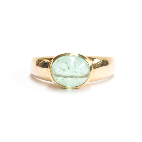 79 - A 9ct gold and paraiba tourmaline cabochon ring, size U, gross weight 4g

Provenance: private collec... 