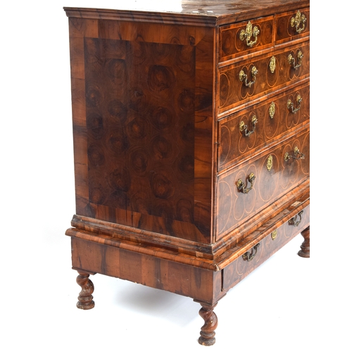 364 - A fine William & Mary walnut and olivewood oyster veneered chest on stand, c.1690, the invert moulde... 