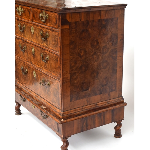 364 - A fine William & Mary walnut and olivewood oyster veneered chest on stand, c.1690, the invert moulde... 