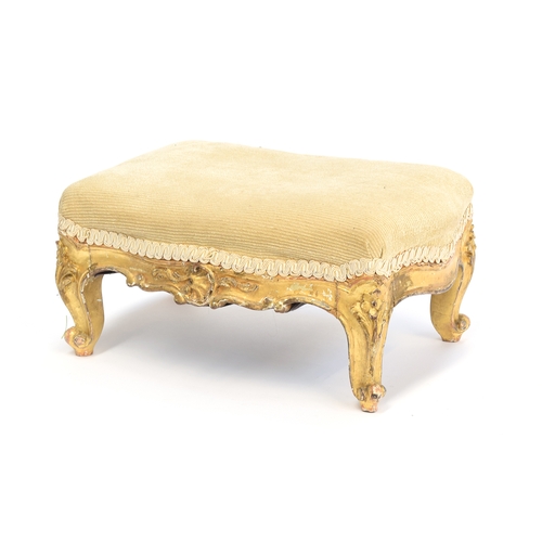 459 - A small 19th century giltwood upholstered footstool, 38cm wide, 28cm deep, 17cm high

Provenance: fr... 