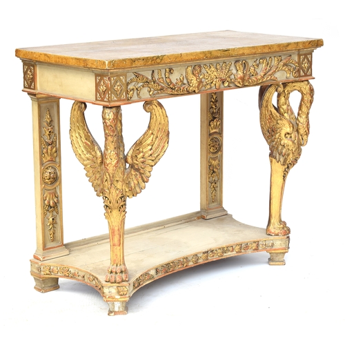 381 - A 19th century painted and gilt gesso Italian console table, the painted rectangular top over a carv... 