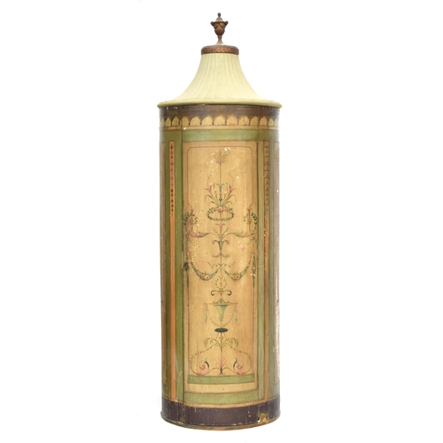 383 - A pair of 19th century demilune pier cabinets, pavilion style tops with gilt urn cresting, painted w... 