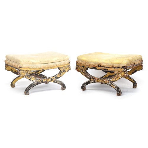 460 - A pair of Italian giltwood crossframe stools with stuffover seats, 60cm wide, 40cm deep, 38cm high

... 