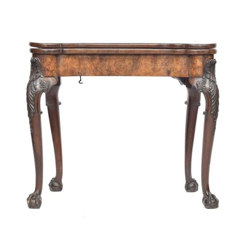 373 - A George II walnut gateleg card table, with foldover top opening to a grospoint interior depicting c... 