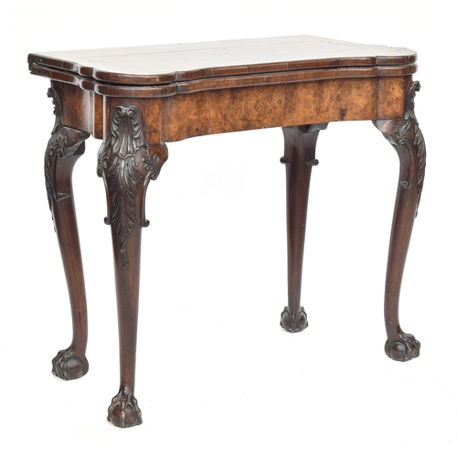 373 - A George II walnut gateleg card table, with foldover top opening to a grospoint interior depicting c... 