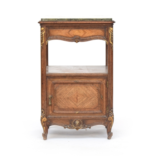 447 - A late 19th/early 20th century French kingwood, gilt, and marble topped pot cupboard, 42.5cm wide, 4... 