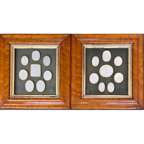 127 - Two framed sets of Victorian Grand Tour plaster intaglios, the largest depicting Archangel Saint Mic... 