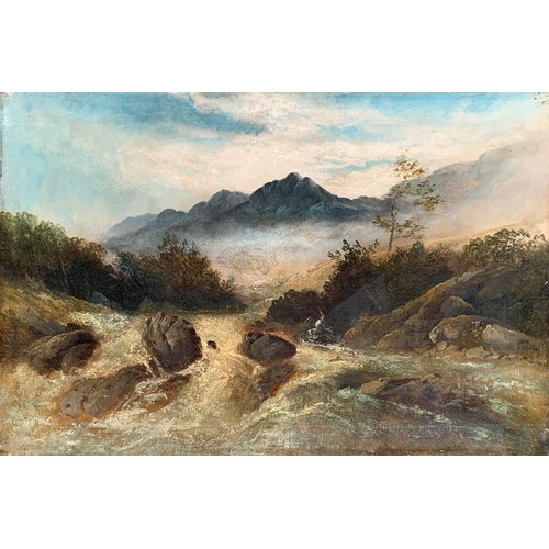 308 - Attributed to William James Muller (1812-1845), oil on canvas of a mountain river, 50.5x76cm