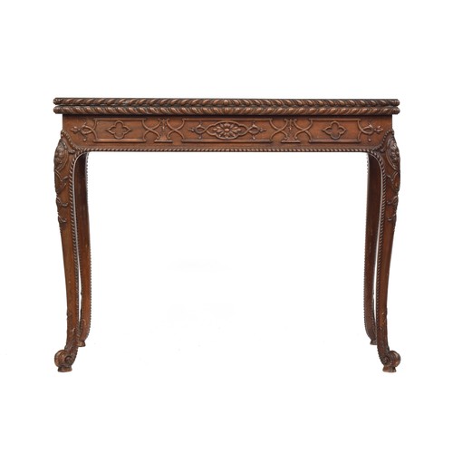 396 - An 18th century mahogany card table, the foldover top with gadrooned edge, over a blind fretwork fri... 