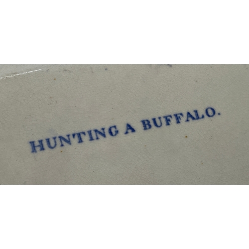 120 - A 19th century Spode blue and white meat plate 'Hunting a Bufalo', 32x24cm