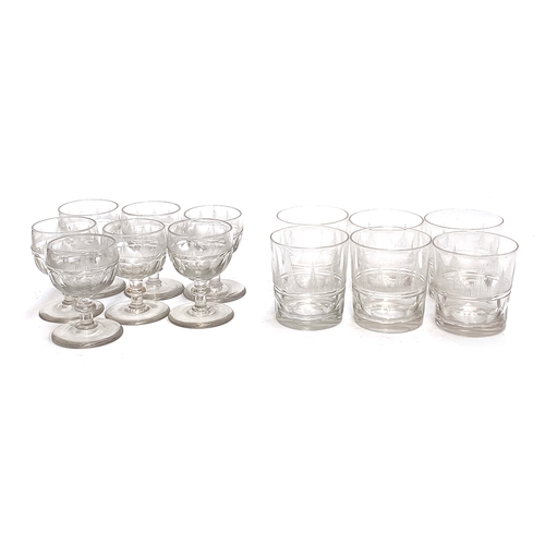 127 - A set of seven hand blown small wine glasses, 10cmH; together with six matching water glasses