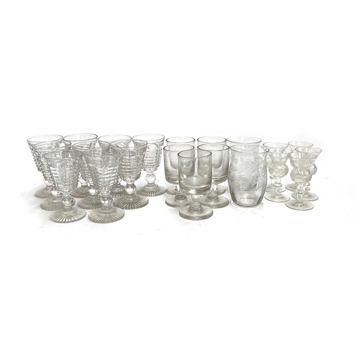 134 - A small lot of glassware to include cut glass wine glasses, thistle glasses, etc