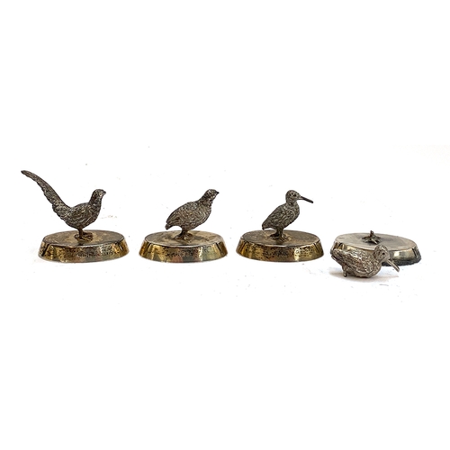 39 - Four silver gamebird menu holders, on AF