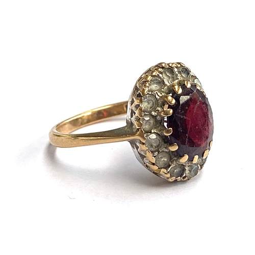 32 - A 9ct gold red and white paste cluster ring, size M, 3.1g; together with a Napier sterling silver gi... 