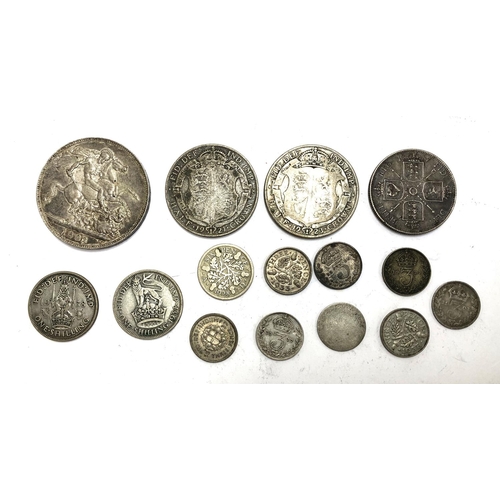 50 - A small quantity of pre 1947 silver coins to include 1 crown 1902, 1 florin 1887, half crown 1921, 1... 