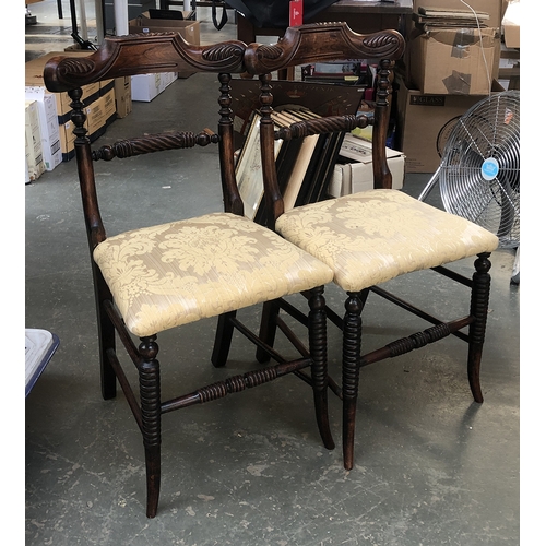 839 - A Regency style brass inlaid open armchair, with drop in seat on swept legs; together with a further... 