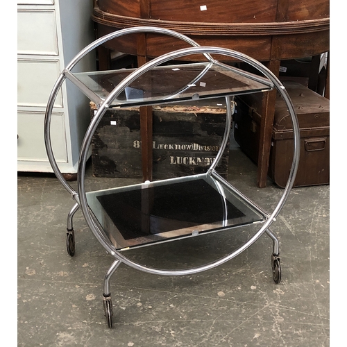 784 - A chrome and mirrored glass art deco style hostess trolley, 77cmH