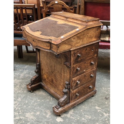 803 - A Victorian walnut and marquetry davenport desk, 56cmW