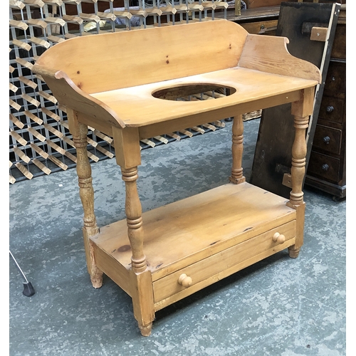 804 - A pine washstand with under-shelf and drawer, 85cmW