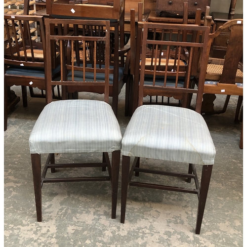 818 - A pair of Edwardian square-backed occasional chairs with satinwood banded vertical splats