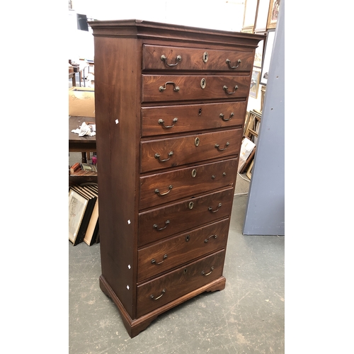 837 - A George II and later mahogany chest of eight drawers, 72x45x155cmH