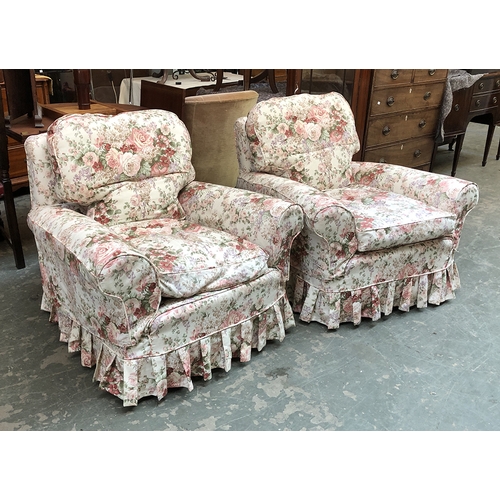 850 - A pair of 20th century armchairs with floral covers, 95cmW