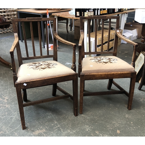 838 - A pair of George III mahogany open armchairs with drop in seats and H stretchers