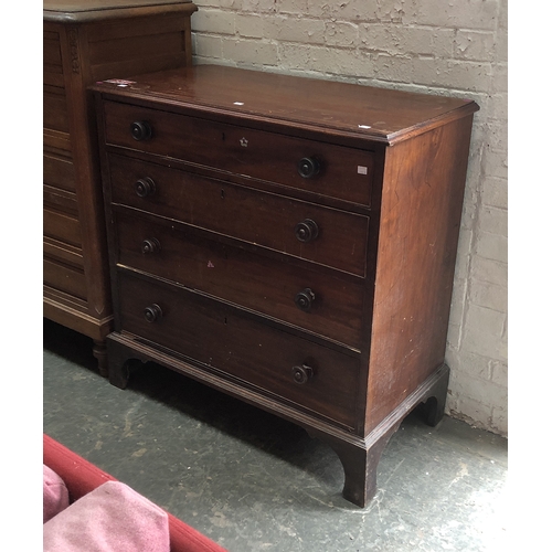 864 - A George III mahogany chest of 4 graduating drawers, on bracket feet, 95x46x97cmH