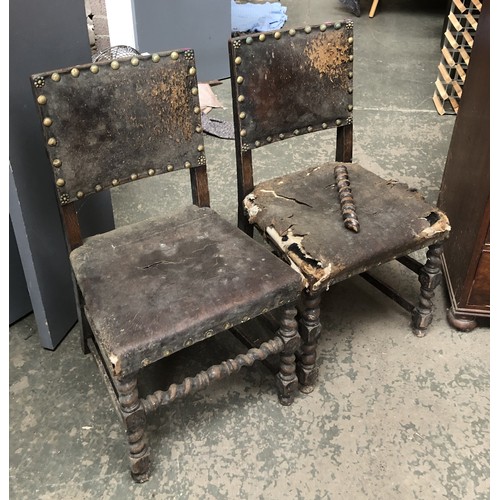 860 - Three early 20th century oak and leather dining chairs, together with various other side chairs