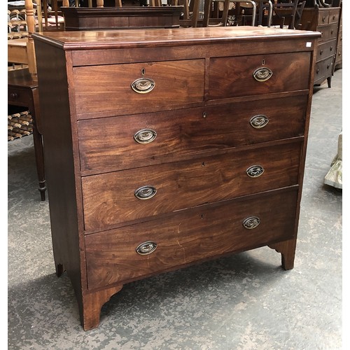 808 - A 19th century mahogany chest of two short over three long drawers on bracket feet, 103x48x106cmH