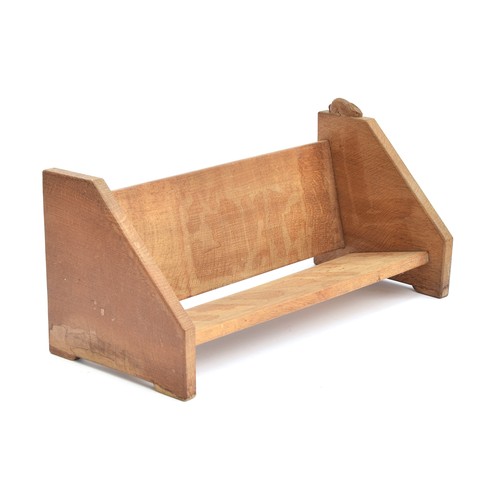 447 - Peter 'Rabbitman' Heap (ex-Mouseman), an oak book trough, triangular end supports, carved with rabbi... 