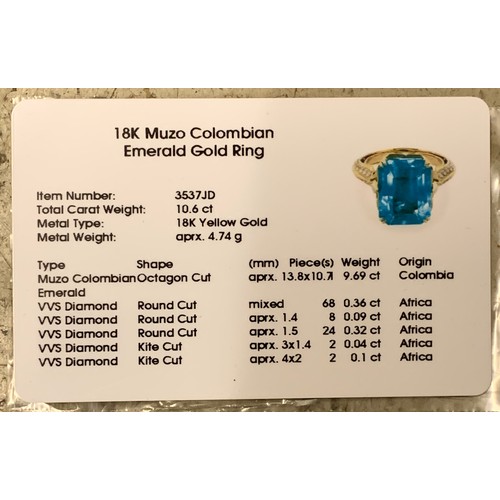 123 - A Kat Florence 18ct gold, emerald and diamond ring, the Muzo Colombian emerald 9.69cts and measuring... 