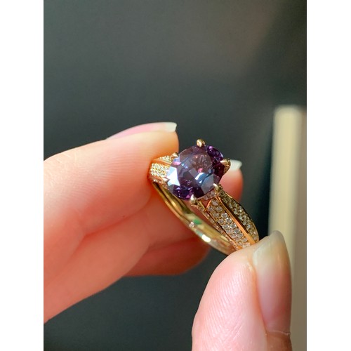 126 - A Kat Florence 18ct gold, alexandrite and diamond ring, the Russian alexandrite 2.57cts and 9.2x7.4c... 