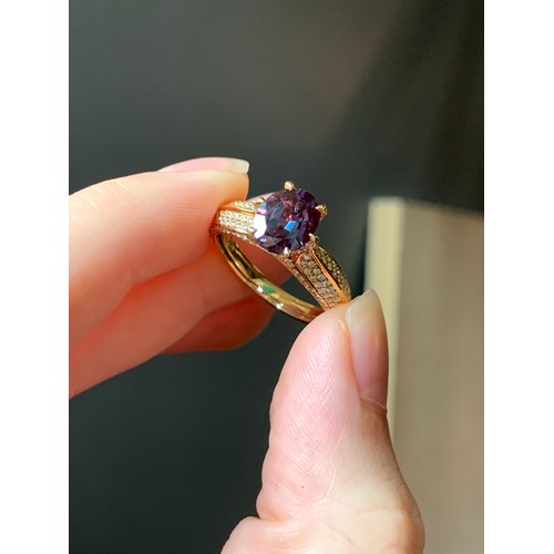 126 - A Kat Florence 18ct gold, alexandrite and diamond ring, the Russian alexandrite 2.57cts and 9.2x7.4c... 