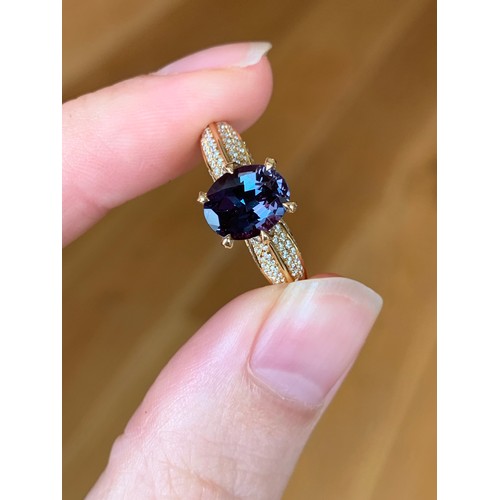 126 - A Kat Florence 18ct gold, alexandrite and diamond ring, the Russian alexandrite 2.57cts and 9.2x7.4c... 