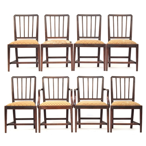 443A - A set of eight George III mahogany dining chairs, with two carvers, square backs with four vertical ... 