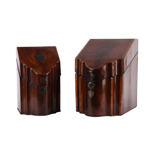 228A - A George III mahogany and inlaid serpentine knife box, 38cm high; together with another George III m... 