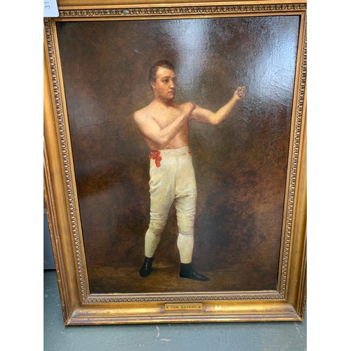 311 - A late 18th/early 19th century portrait of a pugilist 'Tom Sayers', oil on canvas, 60x45cm

Provenan... 