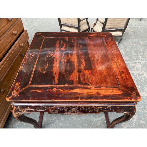 461 - A Chinese stained wood table, the top 97cm square, 87cm high