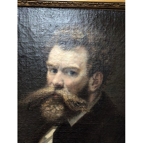 316 - A 19th century oil on canvas, self portrait, bearded man with pallet, 66x56cm