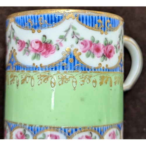 247 - A collection of six 19th and 20th century Sevres porcelain coffee cans and saucers, one repaired, th... 