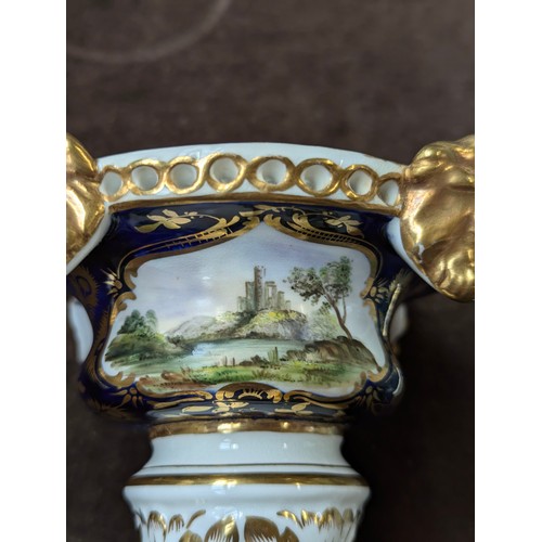 245 - A 19th century Royal Crown Derby porcelain potpourri, hand painted panels depicting a castle and a c... 