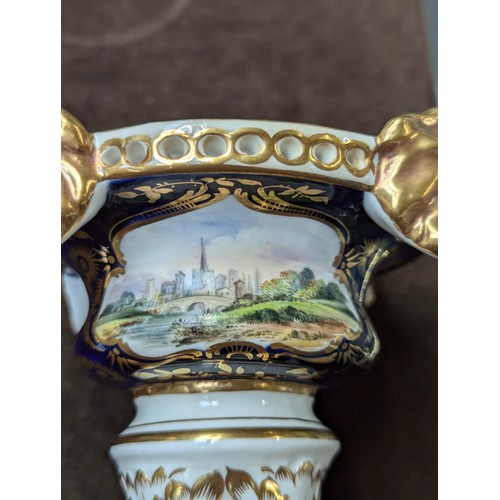 245 - A 19th century Royal Crown Derby porcelain potpourri, hand painted panels depicting a castle and a c... 