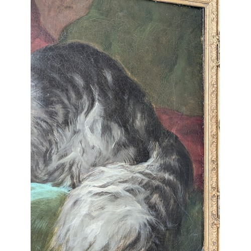 329 - A late 19th century/early 20th century oil on canvas of a fluffy Maine Coon cat, monogrammed CJ, 40x... 