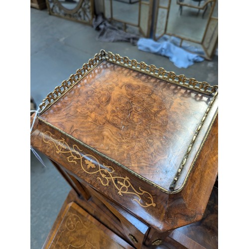 406 - A late 19th/early 20th century burr walnut and marquetry bureau de dame, the superstructure with two... 